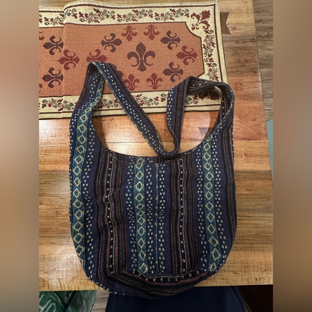 Vintage Boho Tribal Woven Crossbody Bag Blue Geometric Ethnic Hippie Festival - Picture 4 of 10